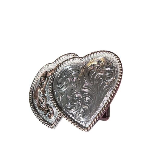 Vintage Montana Silversmith Double Heart Filagree Belt Buckle Teens Ladies Kids